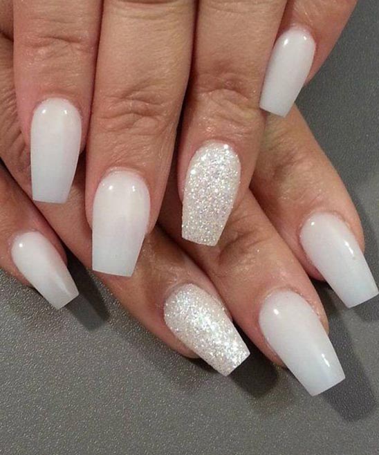 WHITE COFFIN NAILS WITH GOLD DESIGN