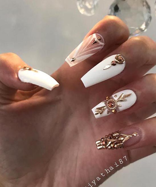 WHITE NAILS WITH DESIGN COFFIN