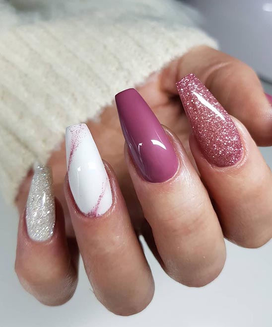 WHITE OMBRE COFFIN NAILS WITH DESIGN