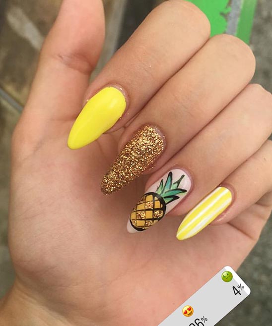 Yellow Glitter Easter Nails