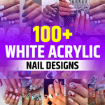White Acrylic Nails with Design