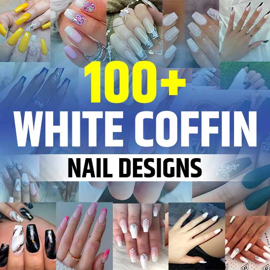 White Coffin Nails With Design