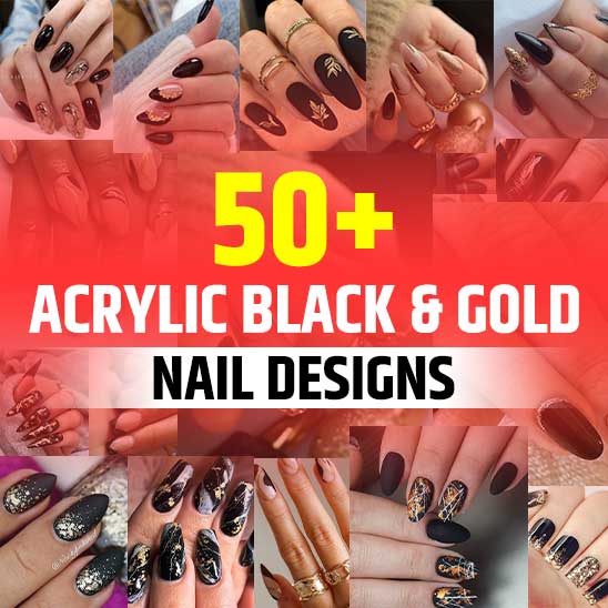 Acrylic Black and Gold Nails