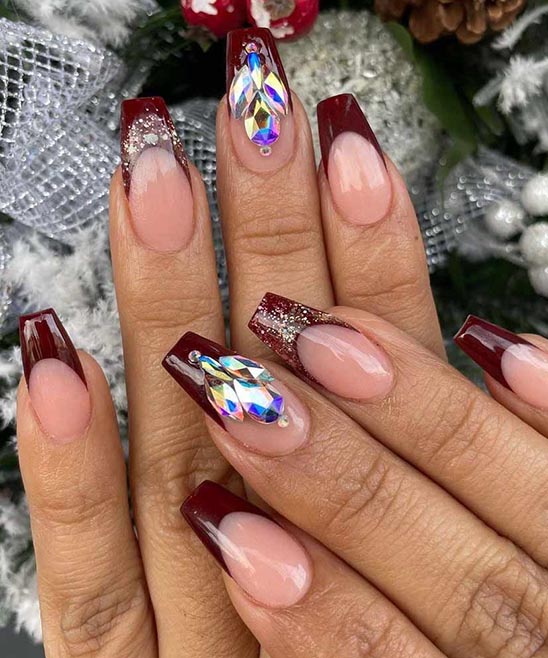 Acrylic Nail Ideas Burgundy Gold Hand Design