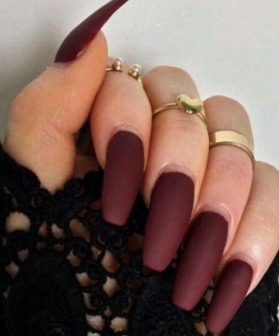 Acrylic Nails Burgundy Matte