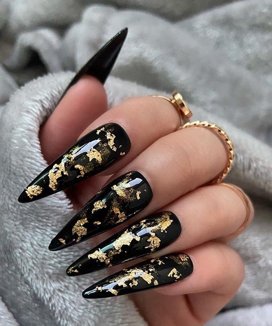 Acrylic Nails Ideas Black and Gold