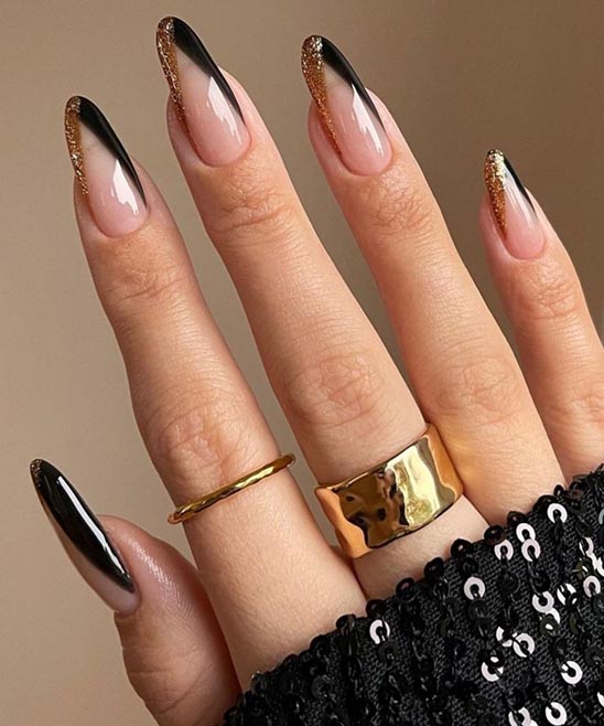 Acrylic Nails Matte Black and Gold