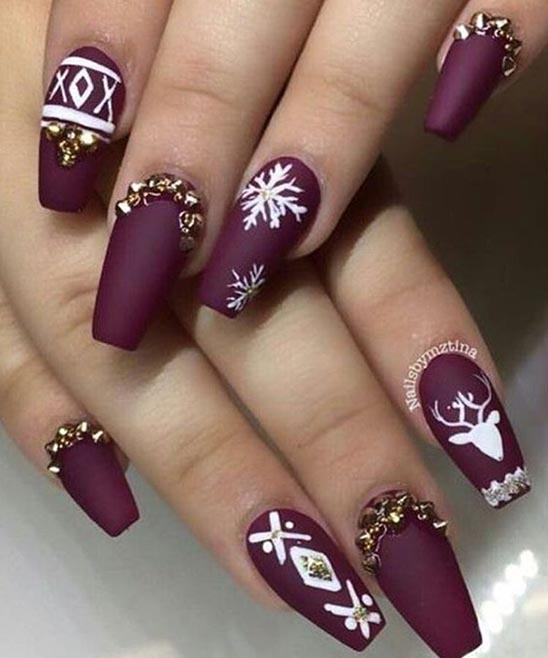 Almond Burgundy Matte Nails