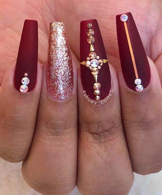 Black Burgundy and Gold Nails