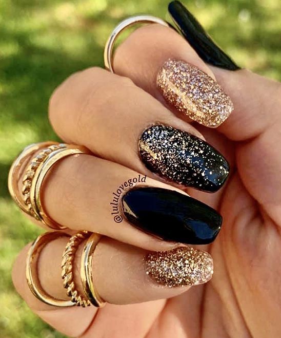 Black Gold and Creme Acrylic Nails
