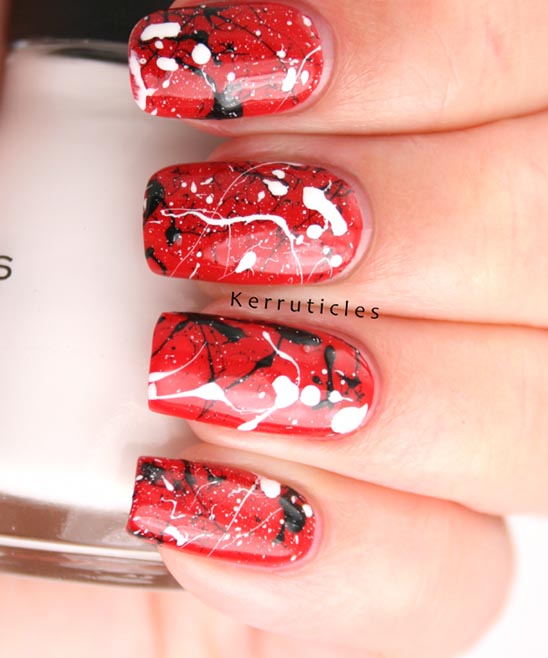 Black White and Red Christmas Nails