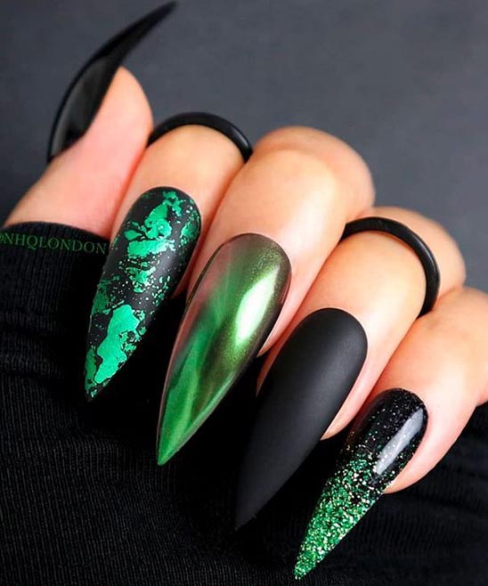 Black and Dark Green Nail Designs