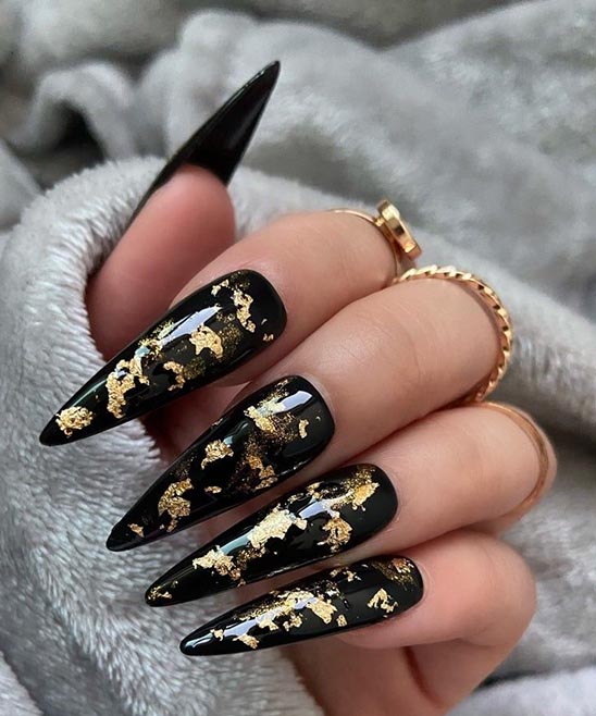 Black and Gold Acrylic Nails Coffin