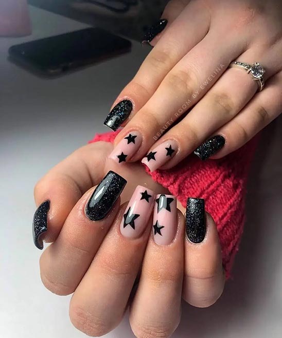 Black and Gold Coffin Nail Designs with French Tips