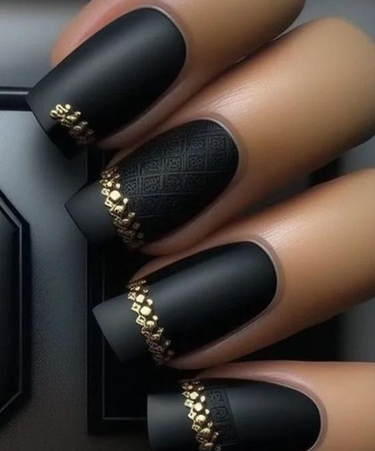 Black and Gold Coffin Nails Designs