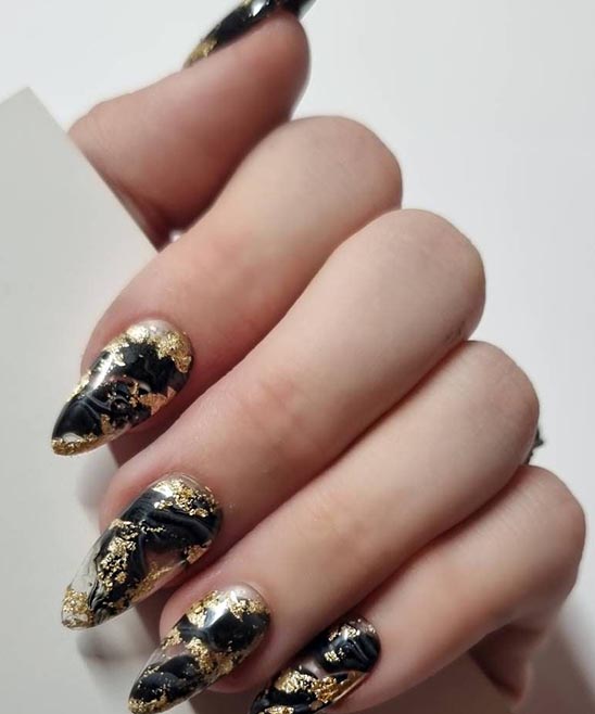 Black and Gold Coffin Shape Nails