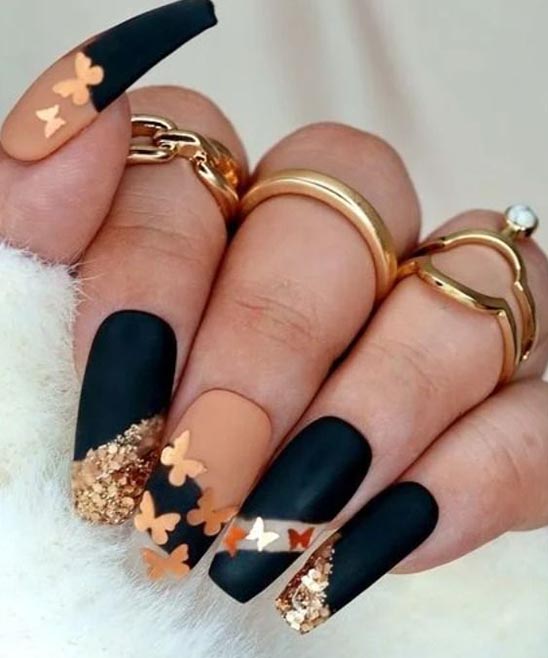Black and Gold Coffin Shaped Nails