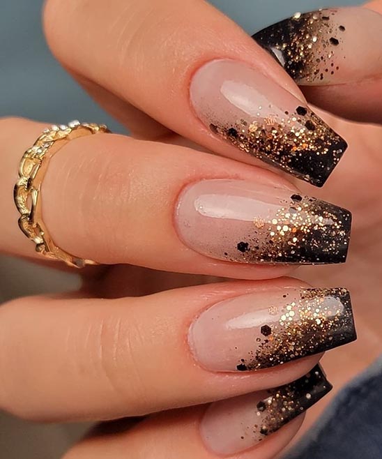 Black and Gold Flakes Nails