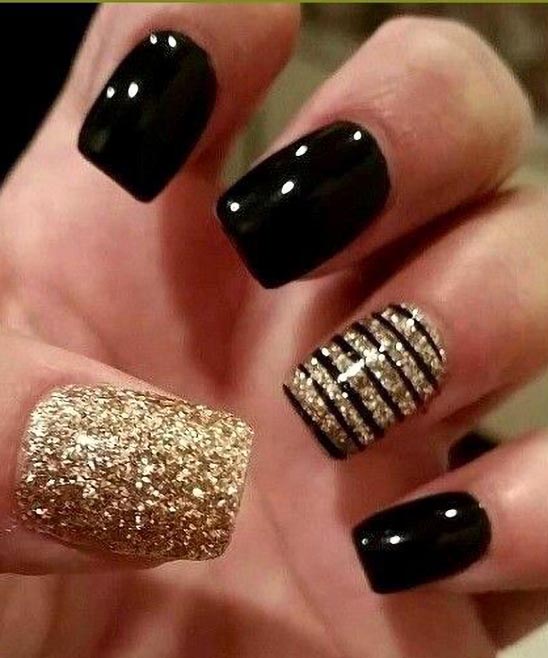 Black and Gold Foil Nails