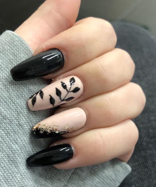 Black and Gold French Tip Nails