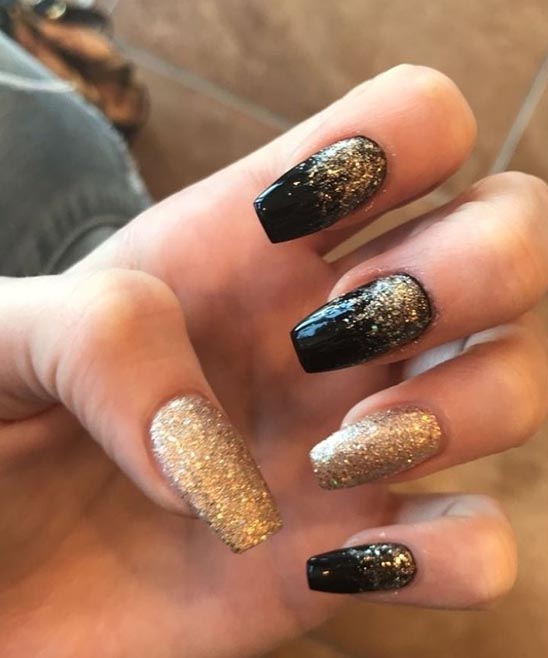 Black and Gold Nail Designs Coffin