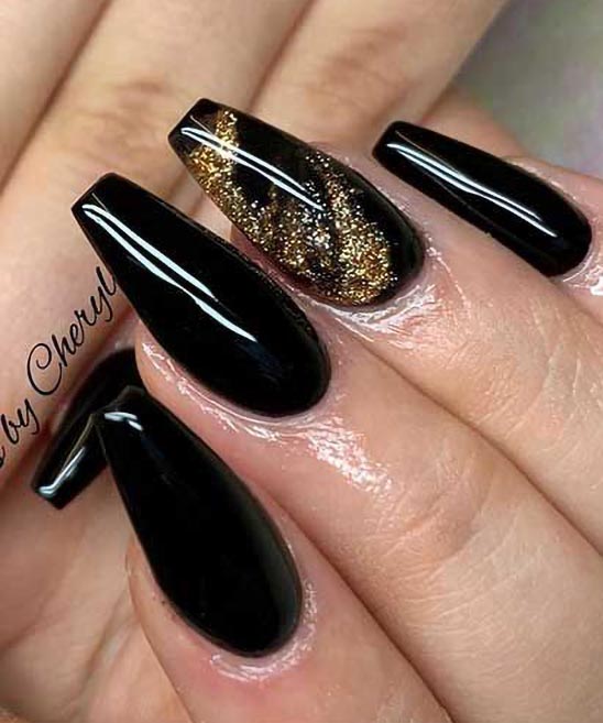 Black and Gold Nails Coffin Long