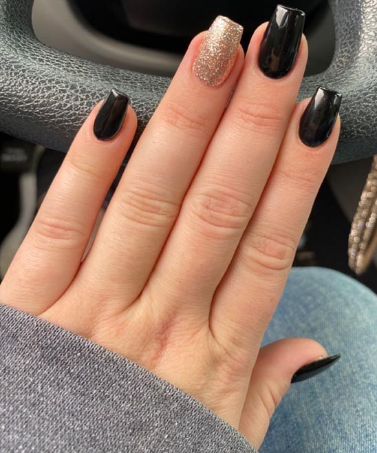 Black and Gold Nails Coffin Shape