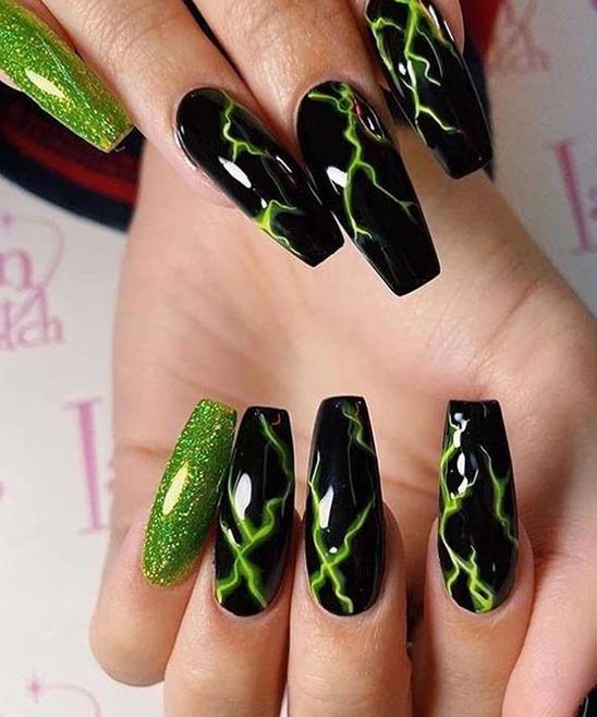 Black and Green Ong Design Nail Art Easy