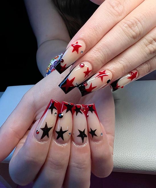 Black and Red French Tip Nails