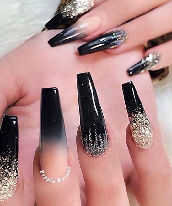Black and Rose Gold Acrylic Nails