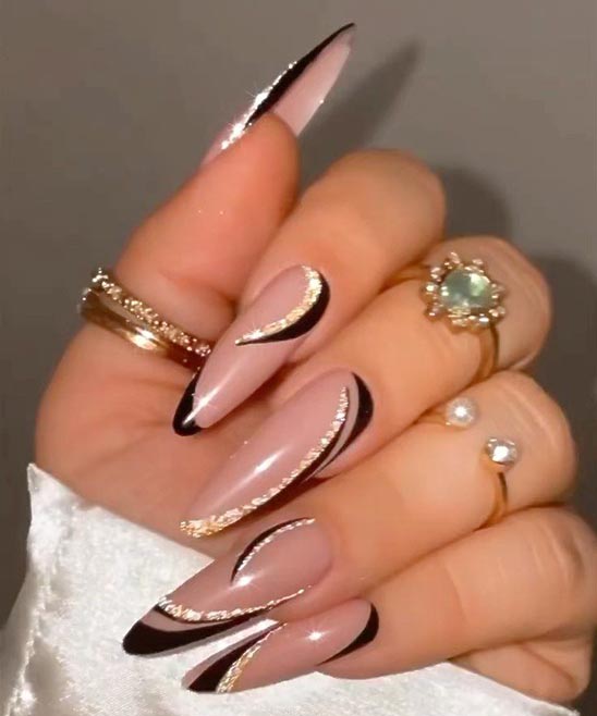 Black and Rose Gold Chrome Nails