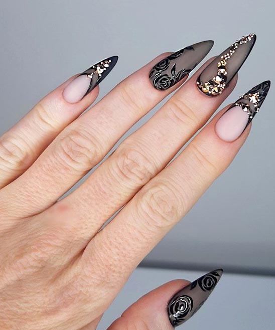 Black and Rose Gold Coffin Nails