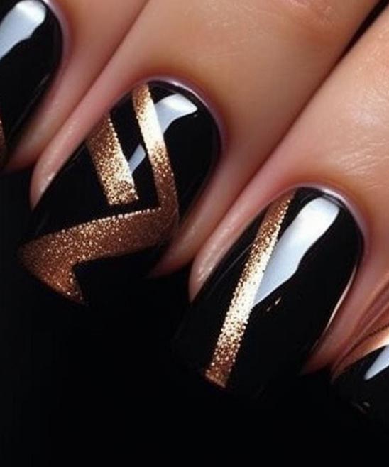Black and Rose Gold Glitter Short Coffin Nails