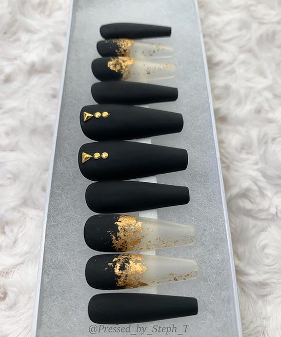 Black and Rose Gold Glitter Short Coffin Nails