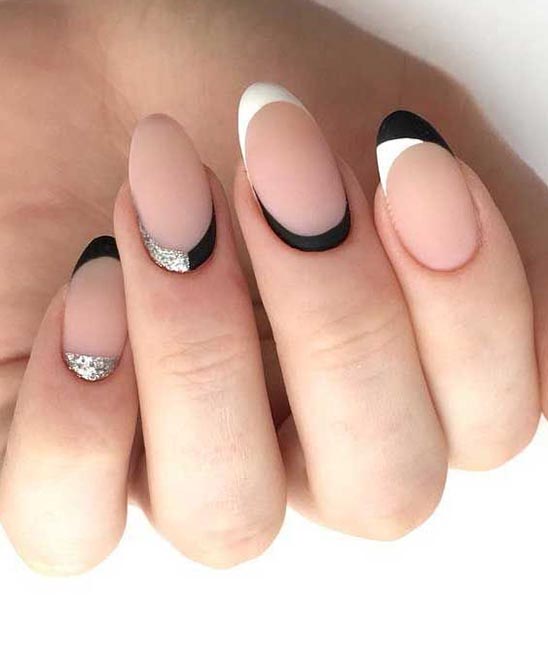 Black and White Nail Art in French Tip Manicure