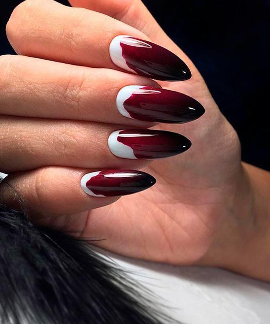 Black to Burgundy Ombre Short Nails