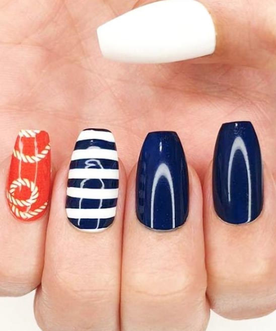 Blue and White Designs on Nails