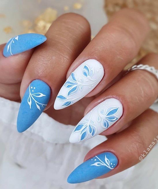Blue and White Nail Designs With Rhinestones