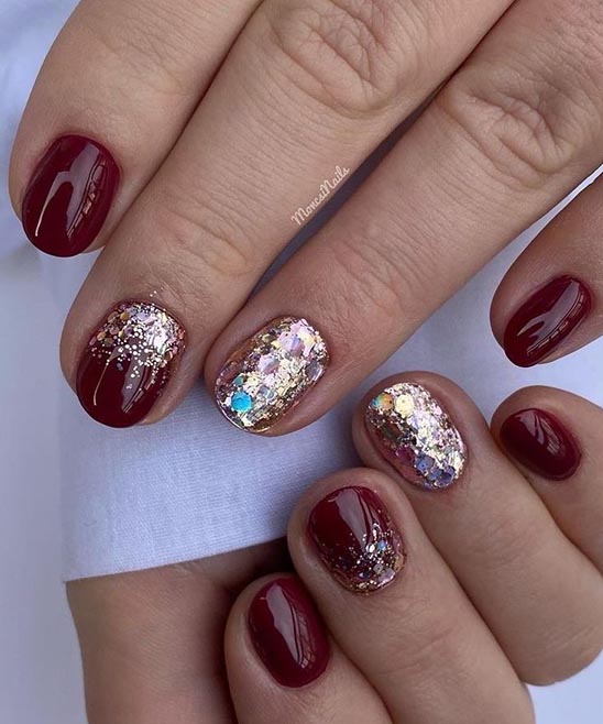 Burgundy Black and Gold Nails