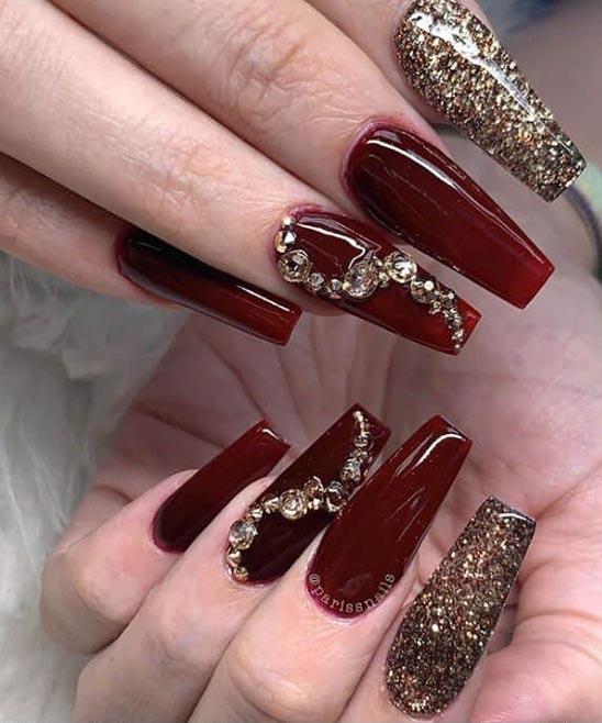 Burgundy Coffin Nail Designs