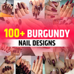Burgundy Coffin Nails With Designs