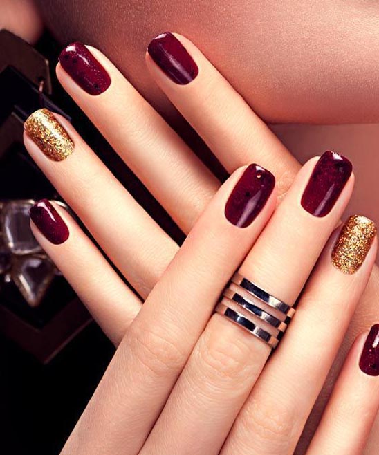 Burgundy Coffin Nails With Designs