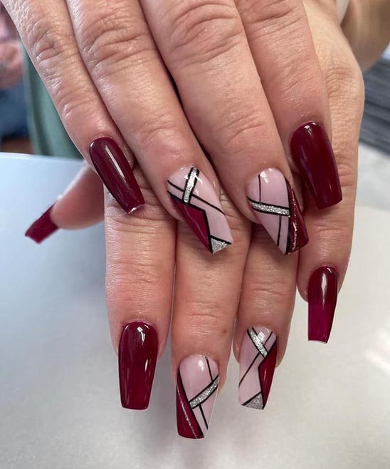 Burgundy Coffin Nails With Gold