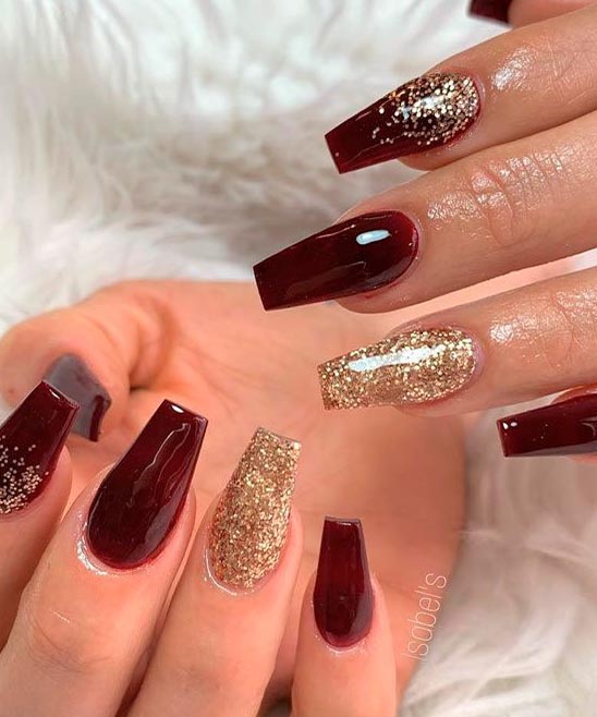 Burgundy Gel Nails With Gold