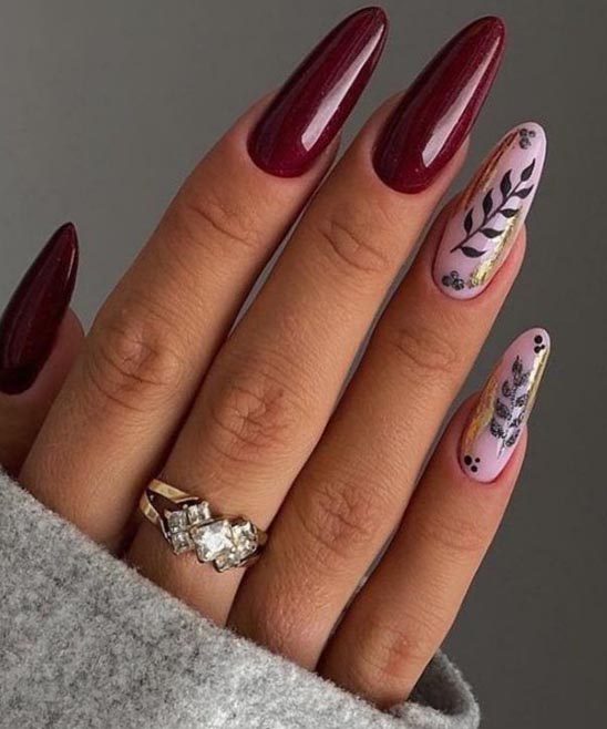 Burgundy Gold and Black Nails