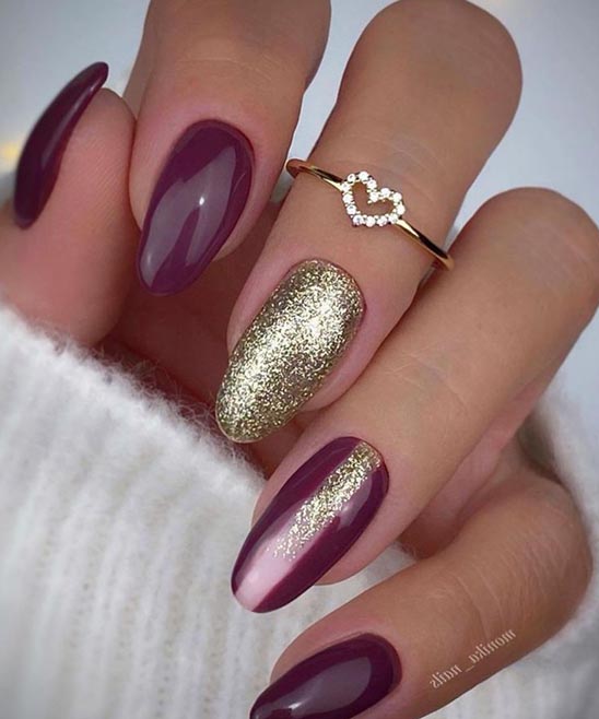 Burgundy Gold and White Nails