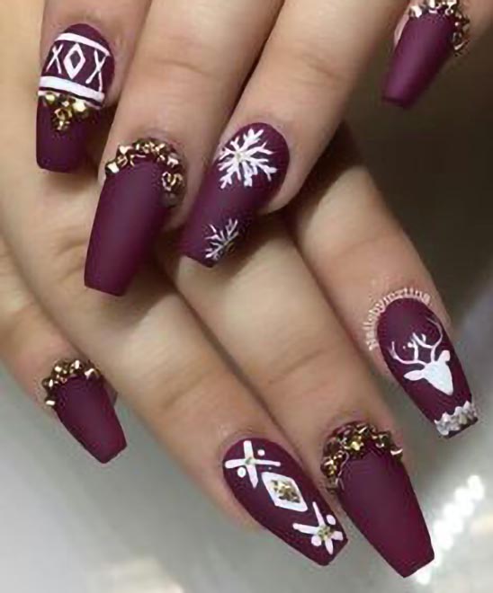 Burgundy Matte Coffin Shape Nails