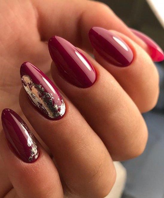 Burgundy Nails Glossy With Gold