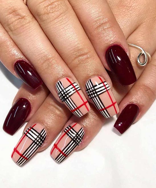 Burgundy Nails With Design