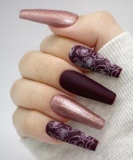 Burgundy Nails With Designs